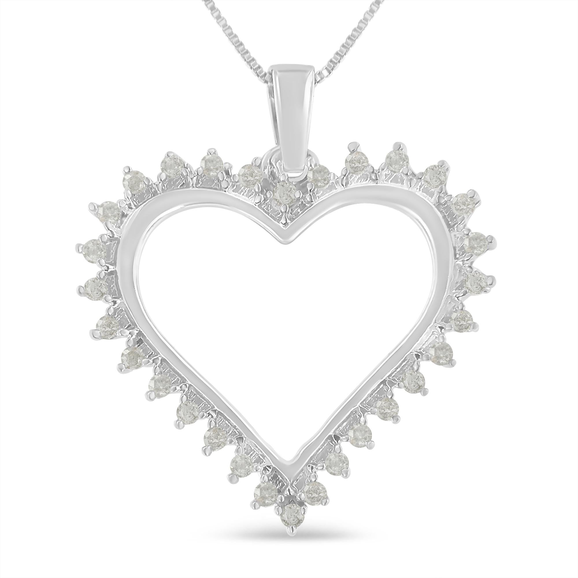 Collar con colgante de corazón calado de 3 garras con diamantes de 1/4 ct. p.t. en plata de ley, foto 1