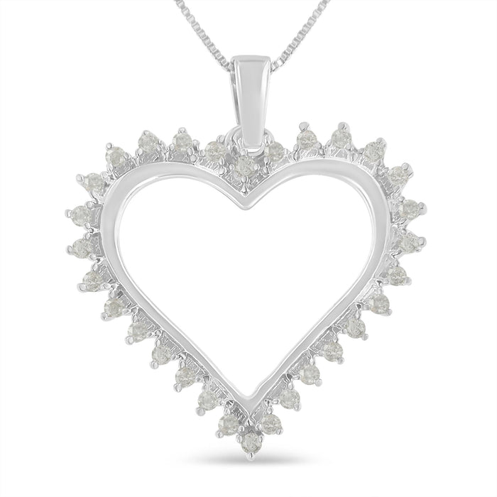 Collar con colgante de corazón calado de 3 garras con diamantes de 1/4 ct. p.t. en plata de ley, foto 1