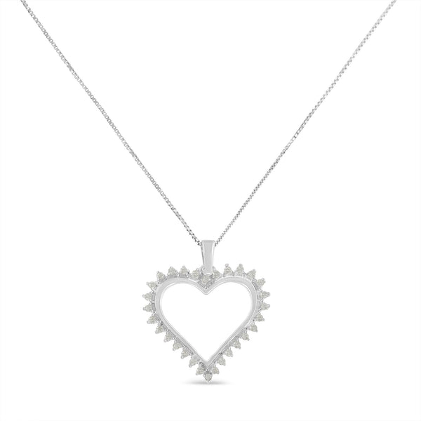Collar con colgante de corazón calado de 3 garras con diamantes de 1/4 ct. p.t. en plata de ley, foto 2