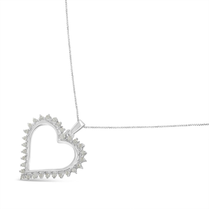 Collar con colgante de corazón calado de 3 garras con diamantes de 1/4 ct. p.t. en plata de ley, foto 4