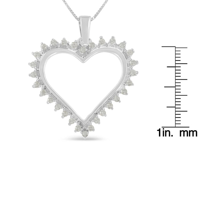 Collar con colgante de corazón calado de 3 garras con diamantes de 1/4 ct. p.t. en plata de ley, foto 5