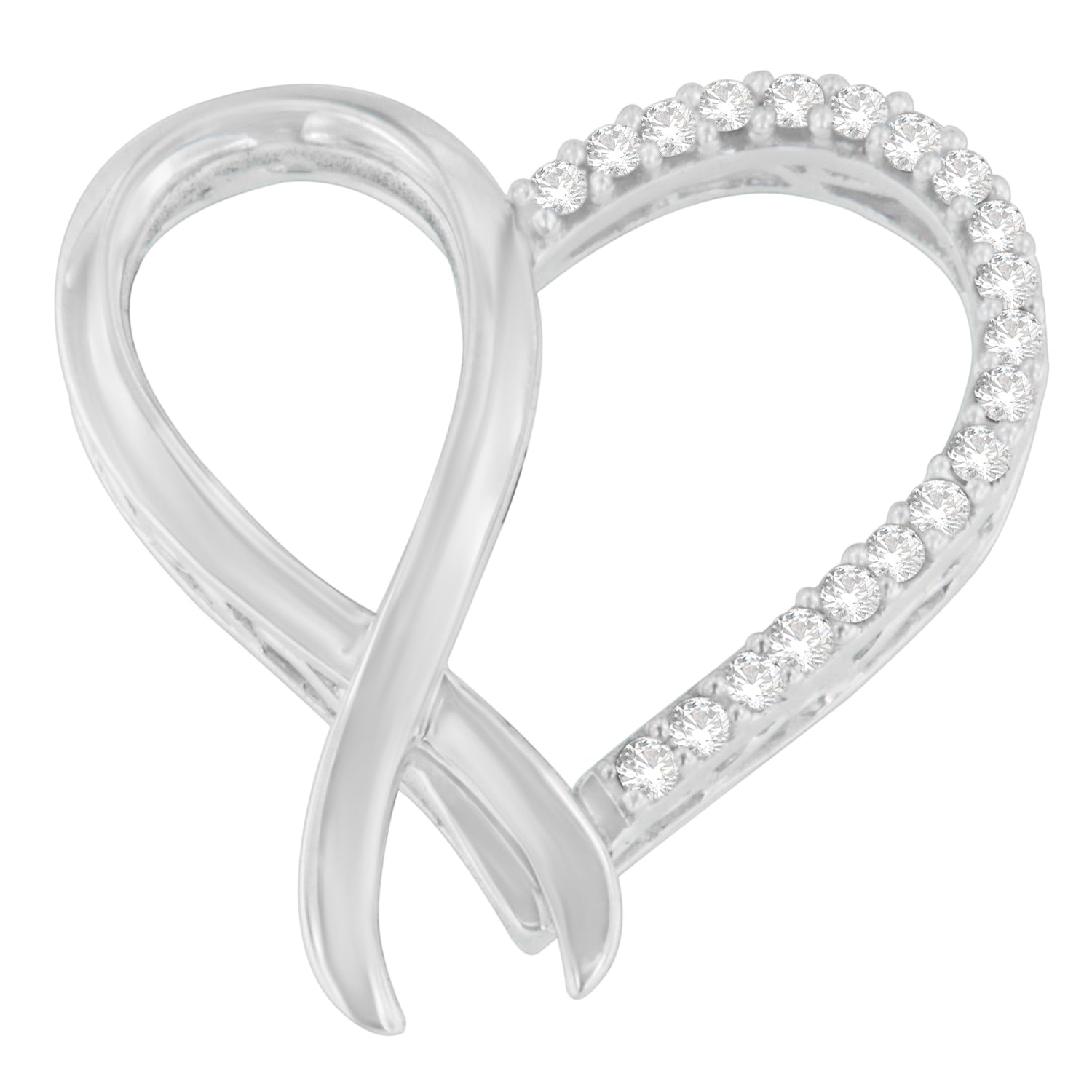 1/4 Ct. T.W. Round-Cut Diamond Ribbon and Heart Accent Pendant Necklace in Sterling Silver, photo 1