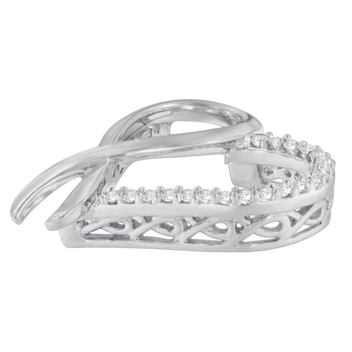 1/4 Ct. T.W. Round-Cut Diamond Ribbon and Heart Accent Pendant Necklace in Sterling Silver, photo 2
