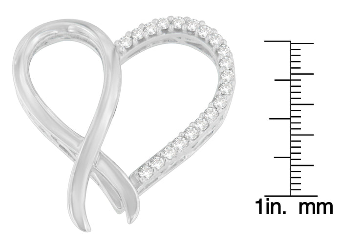 1/4 Ct. T.W. Round-Cut Diamond Ribbon and Heart Accent Pendant Necklace in Sterling Silver, photo 3
