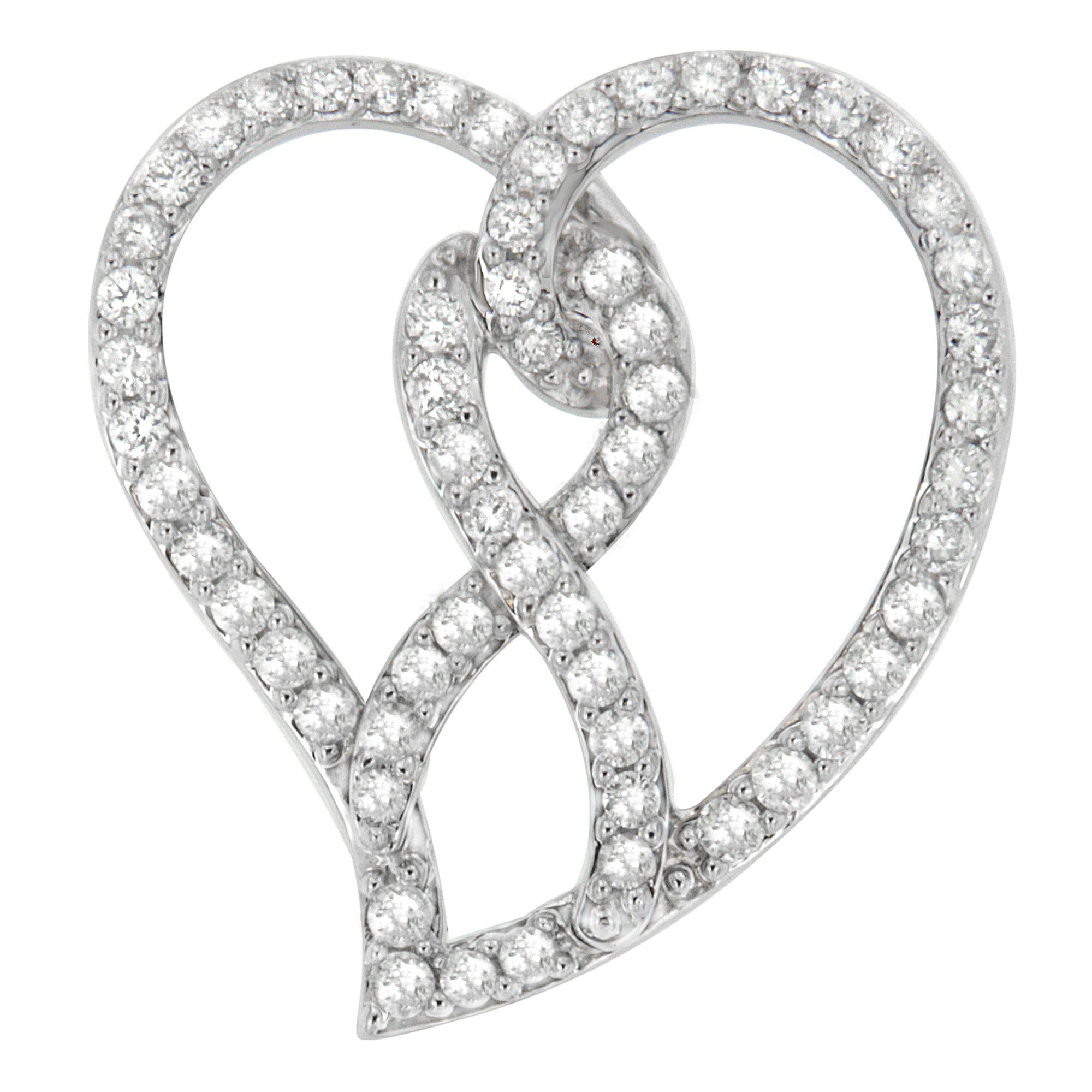 1 Ct. T.W. White Diamond Awareness Ribbon and Open Heart Pendant Necklace in 14K White Gold, photo 1