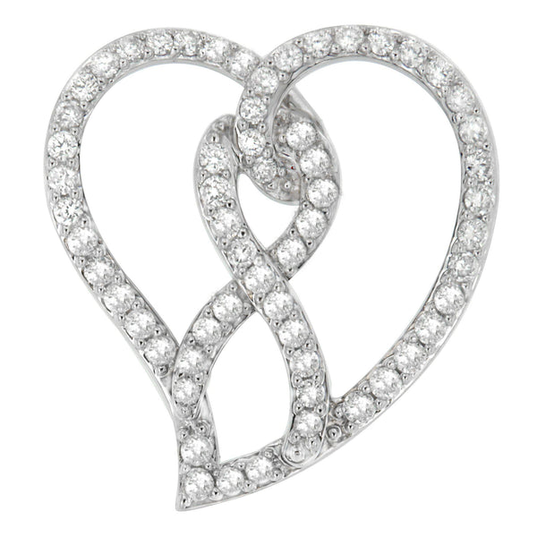 Collar con colgante de lazo de concientización y corazón calado con diamantes blancos de 1 ct. p.t. en oro blanco de 14K, foto 1
