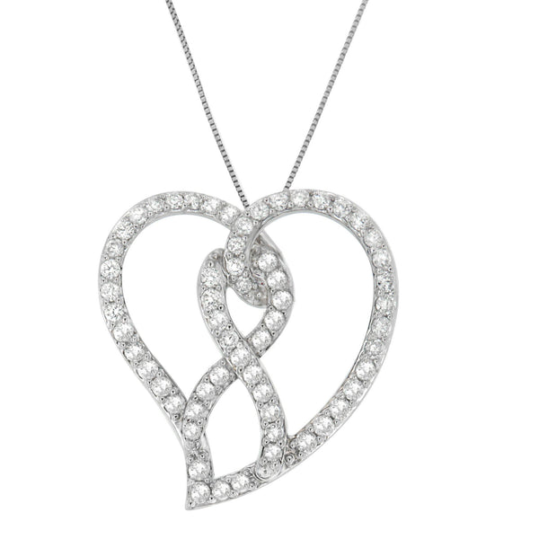 Collar con colgante de lazo de concientización y corazón calado con diamantes blancos de 1 ct. p.t. en oro blanco de 14K, foto 2