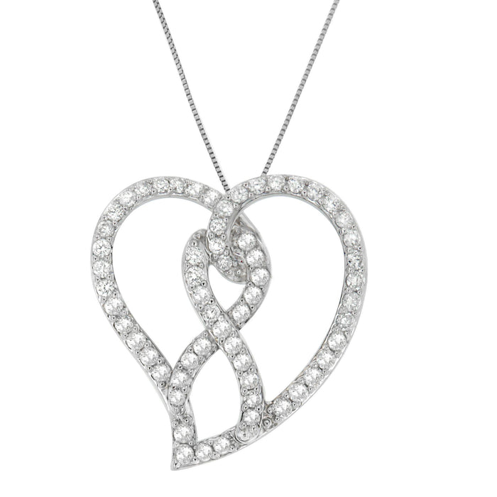 1 Ct. T.W. White Diamond Awareness Ribbon and Open Heart Pendant Necklace in 14K White Gold, photo 2
