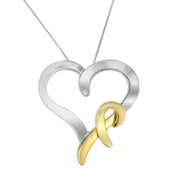 Collar con colgante de corazón de dos tonos en plata de ley y oro amarillo de 14K, foto 2
