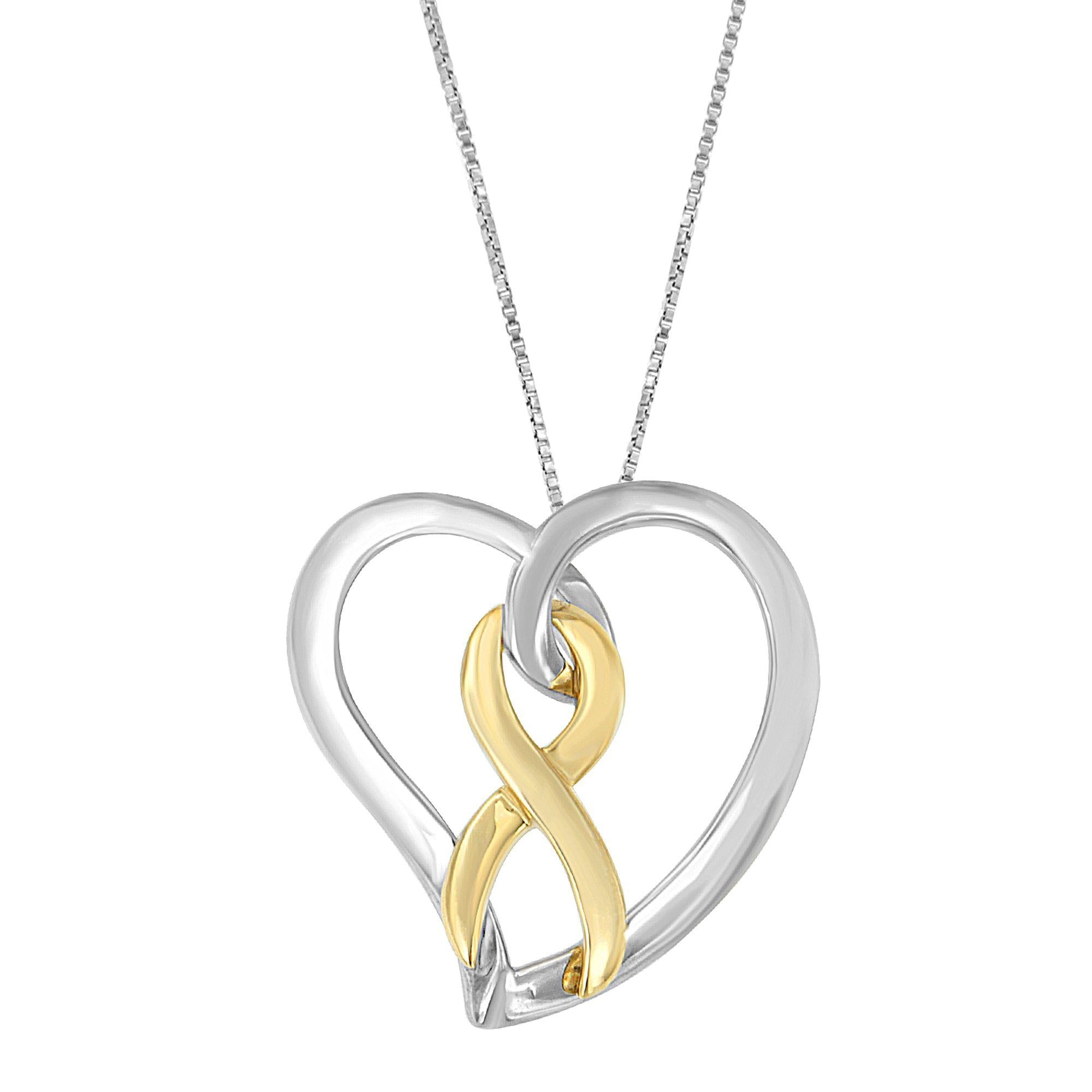 Collar con colgante de corazón y lazo en oro de 14K y plata, foto 1