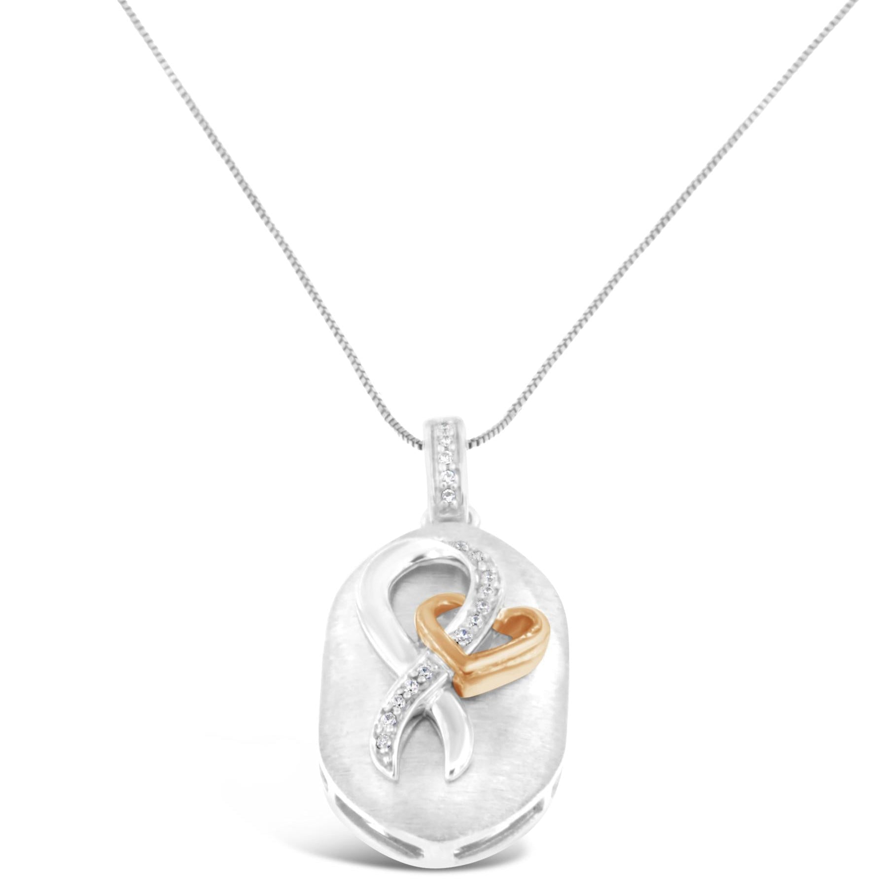 Collar con colgante de corazón y cinta entrelazados con diamantes de 1/10 ct. p.t. en oro rosa de 10K y plata de ley, foto 1