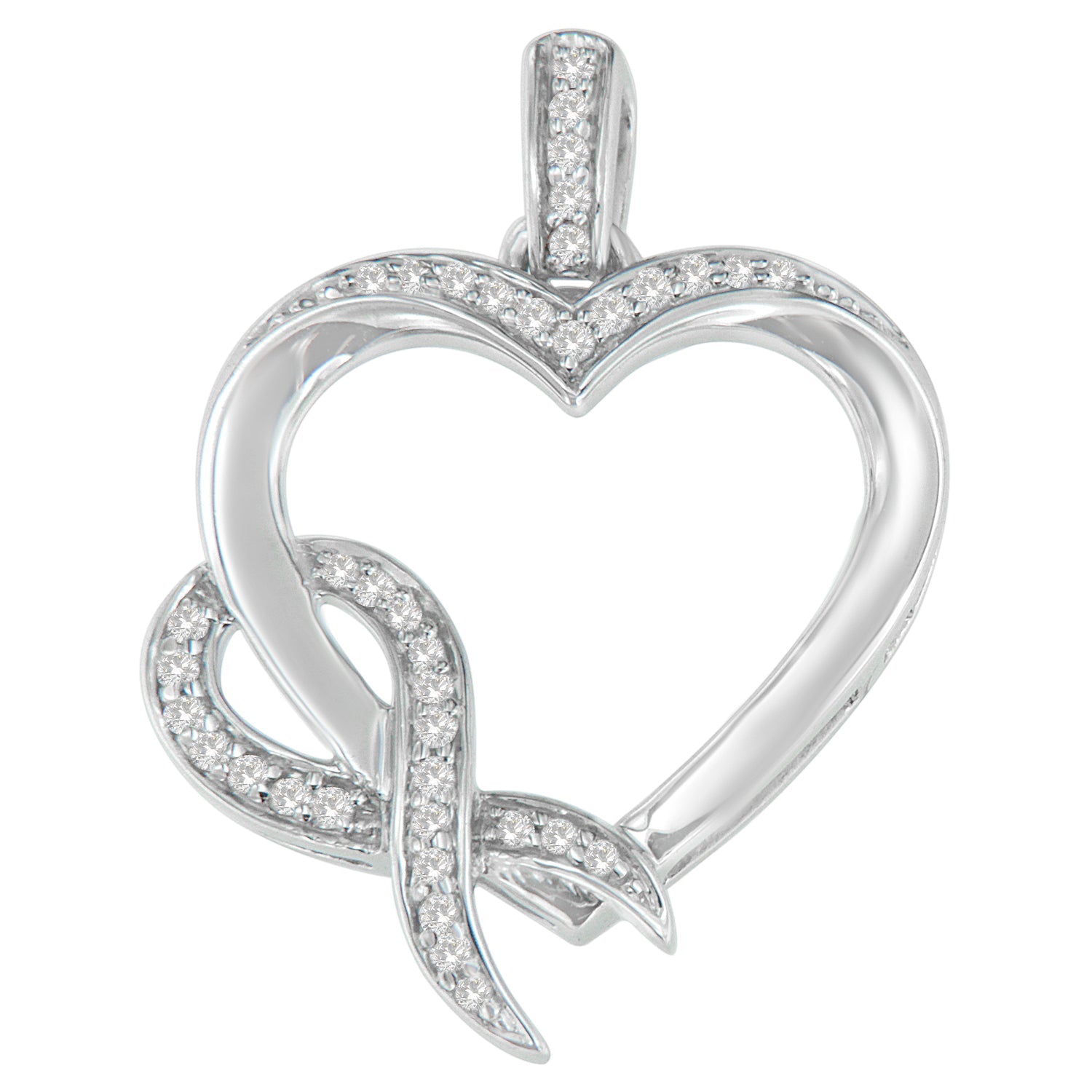 1/6 Ct. T.W. Diamond Ribbon-Wrapped Heart Pendant Necklace in Sterling Silver, photo 1