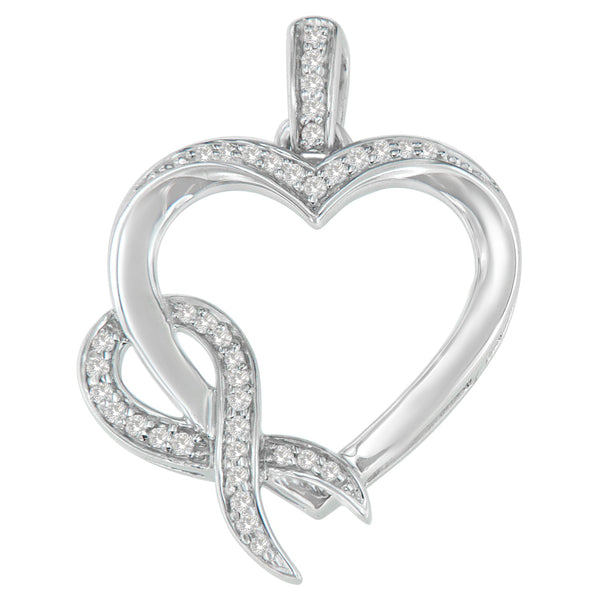 Collar con colgante de corazón envuelto en listón con diamantes de 1/6 ct. p.t. en plata de ley, foto 1