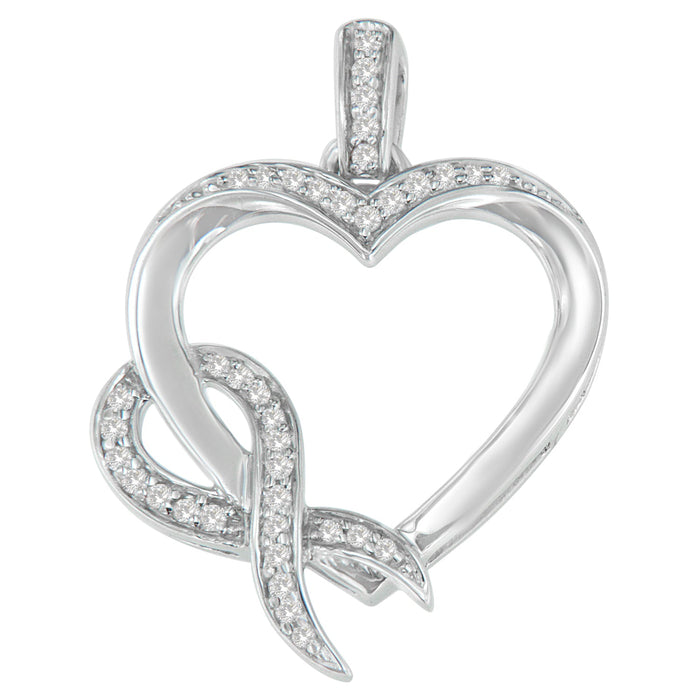 1/6 Ct. T.W. Diamond Ribbon-Wrapped Heart Pendant Necklace in Sterling Silver, photo 1
