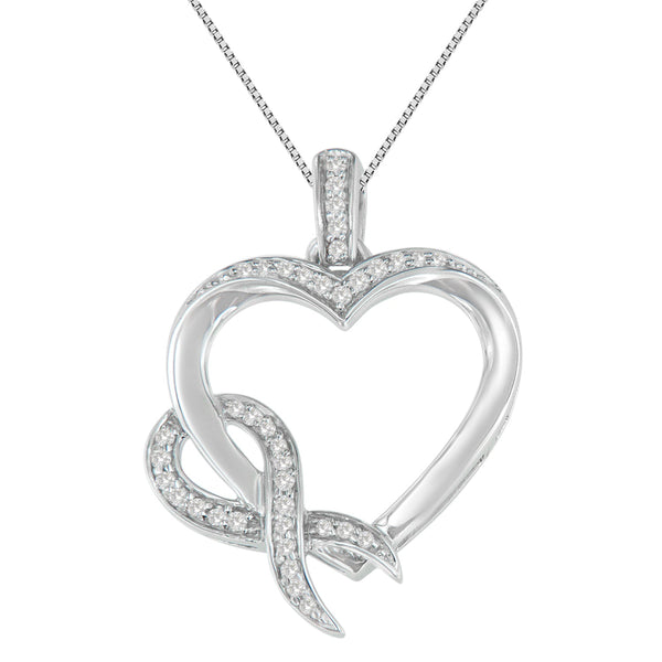 Collar con colgante de corazón envuelto en listón con diamantes de 1/6 ct. p.t. en plata de ley, foto 2