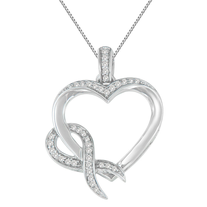1/6 Ct. T.W. Diamond Ribbon-Wrapped Heart Pendant Necklace in Sterling Silver, photo 2