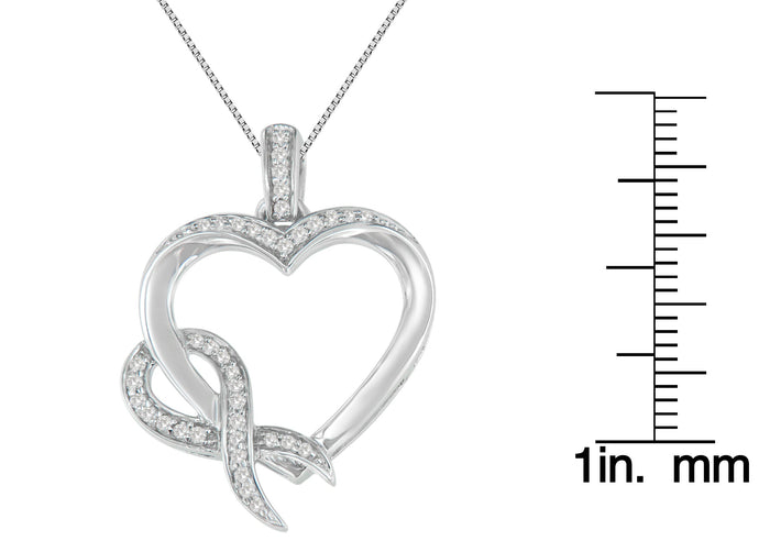 1/6 Ct. T.W. Diamond Ribbon-Wrapped Heart Pendant Necklace in Sterling Silver, photo 4