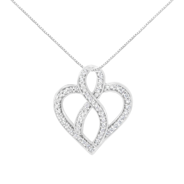 1/4 Ct. T.W. Round-Cut Diamond Heart and Ribbon Center Pendant Necklace in 14K White Gold, photo 1