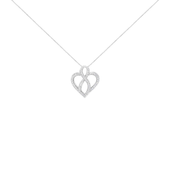 Collar con colgante de corazón con centro de listón y diamantes redondos de 1/4 ct. p.t. en oro blanco de 14K, foto 2
