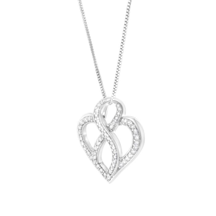 Collar con colgante de corazón con centro de listón y diamantes redondos de 1/4 ct. p.t. en oro blanco de 14K, foto 4