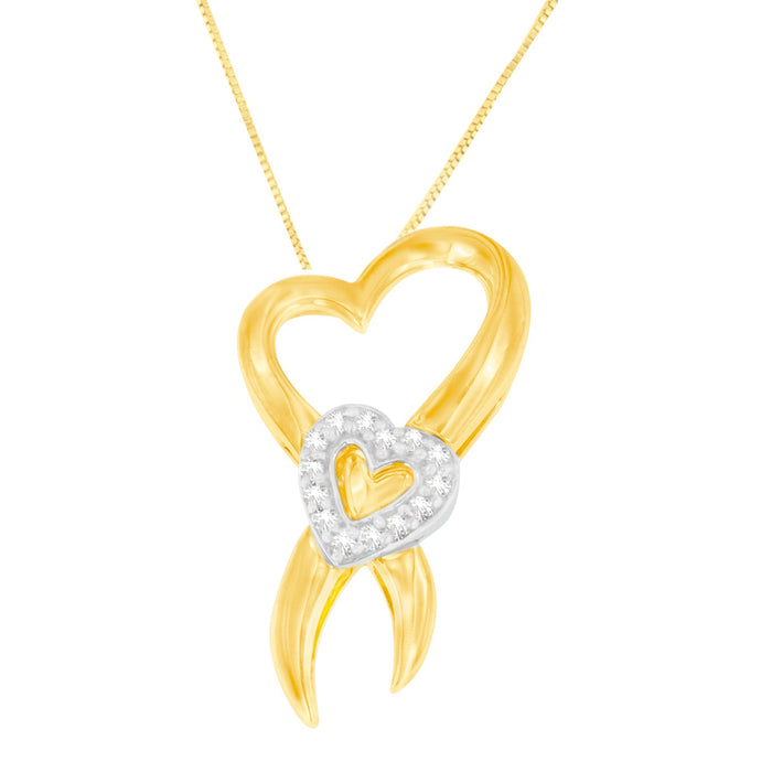 Collar con colgante de corazón con diamantes de 1/10 ct. p.t. en oro de dos tonos de 10K, foto 2