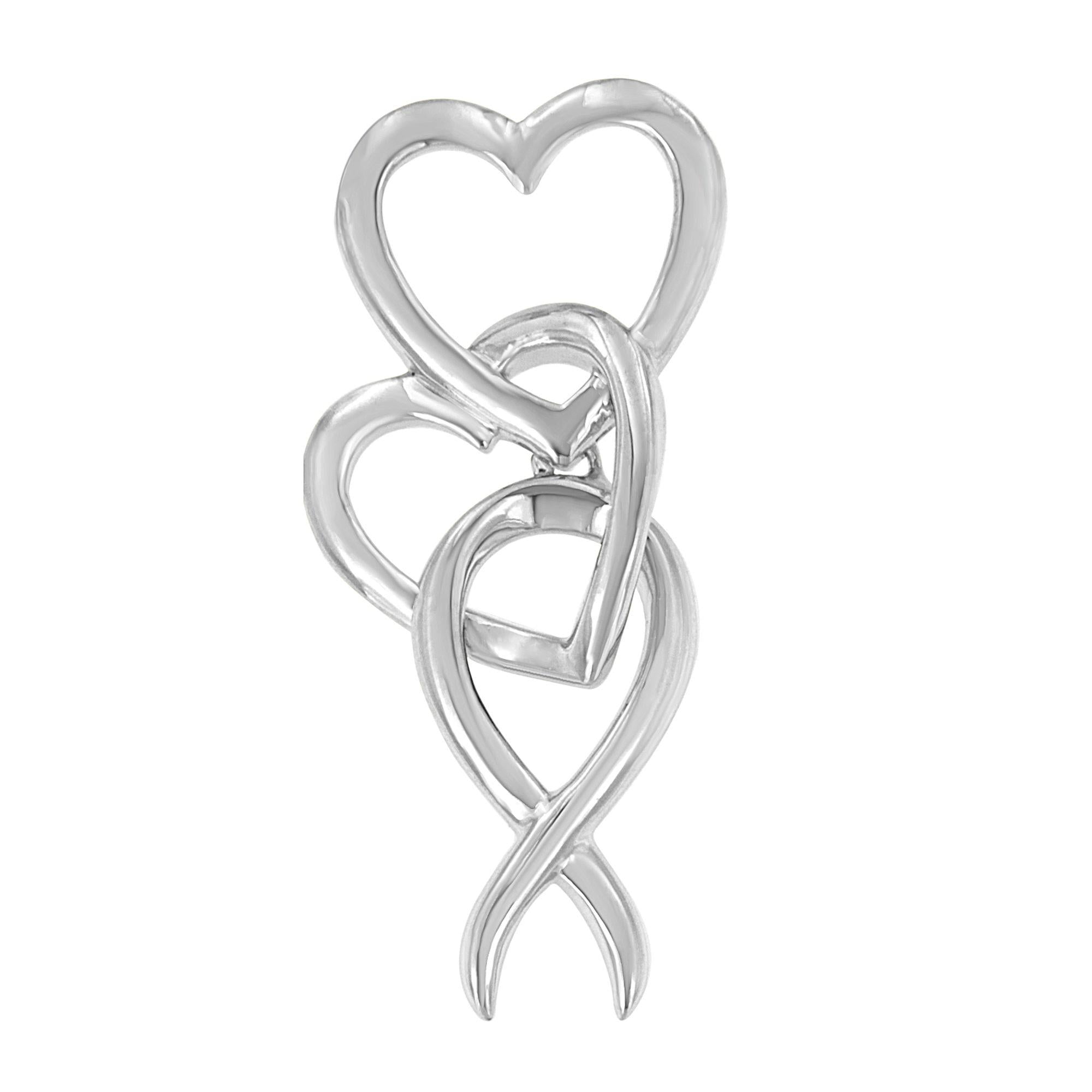 Double-Heart and Awareness Ribbon Linked Pendant Necklace in Sterling Silver, photo 1