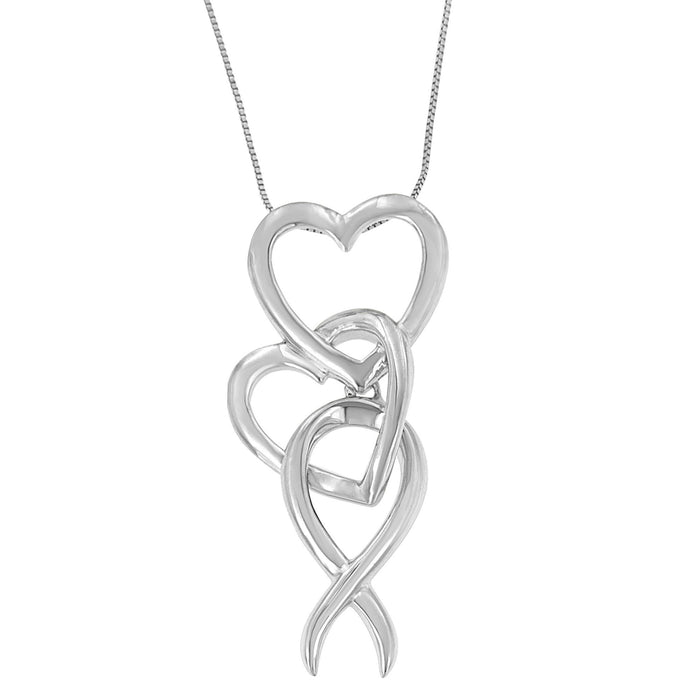 Double-Heart and Awareness Ribbon Linked Pendant Necklace in Sterling Silver, photo 2