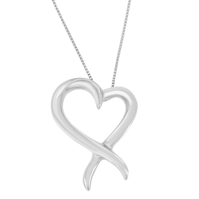 Open Heart-Shaped Awareness Ribbon Pendant Necklace in Sterling Silver, photo 2