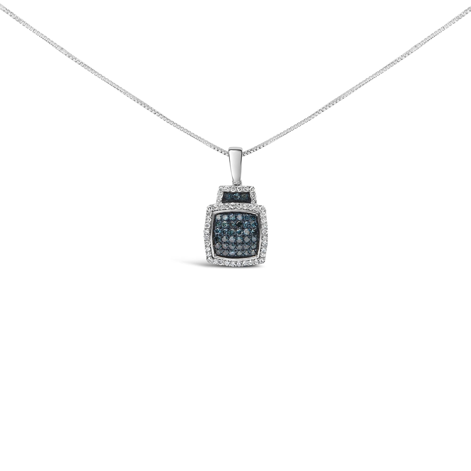 1/2 Ct. T.W. Treated Blue Diamond Block Pendant Necklace in Sterling Silver, photo 1