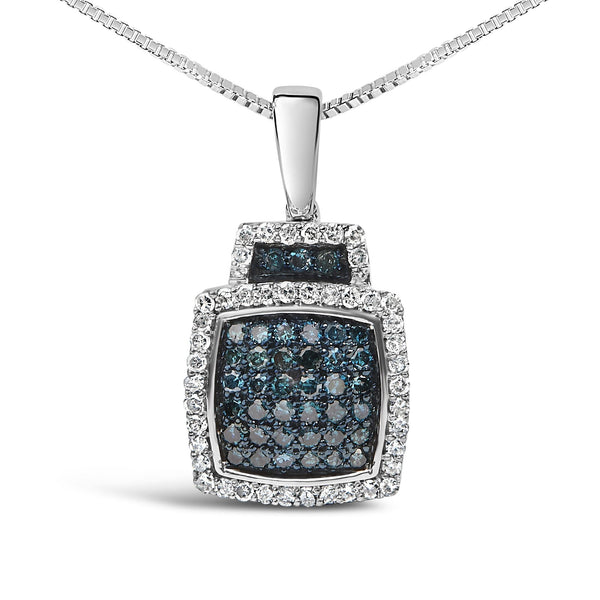 1/2 Ct. T.W. Treated Blue Diamond Block Pendant Necklace in Sterling Silver, photo 2