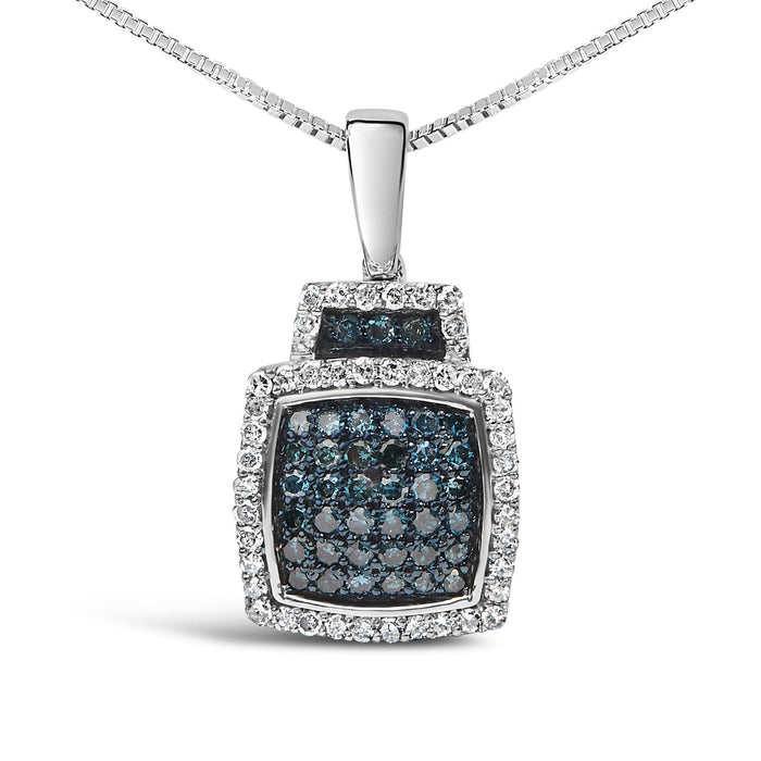 1/2 Ct. T.W. Treated Blue Diamond Block Pendant Necklace in Sterling Silver, photo 2