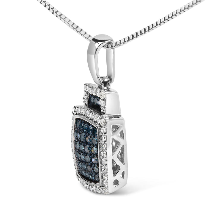 1/2 Ct. T.W. Treated Blue Diamond Block Pendant Necklace in Sterling Silver, photo 4