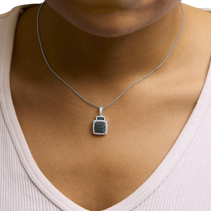 1/2 Ct. T.W. Treated Blue Diamond Block Pendant Necklace in Sterling Silver, photo 3