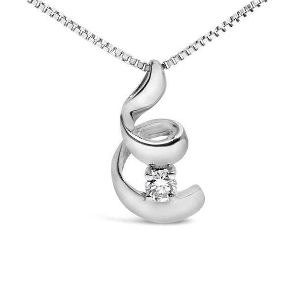 1/10 Ct. T.W. Diamond Solitaire Spiral Pendant Necklace in 10K White Gold, photo 2