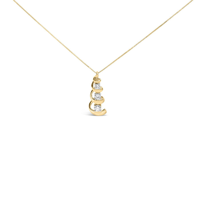 Collar con colgante de remolino y gota de 3 piedras con diamantes de 1/4 ct. p.t. en oro amarillo de 10K, foto 2