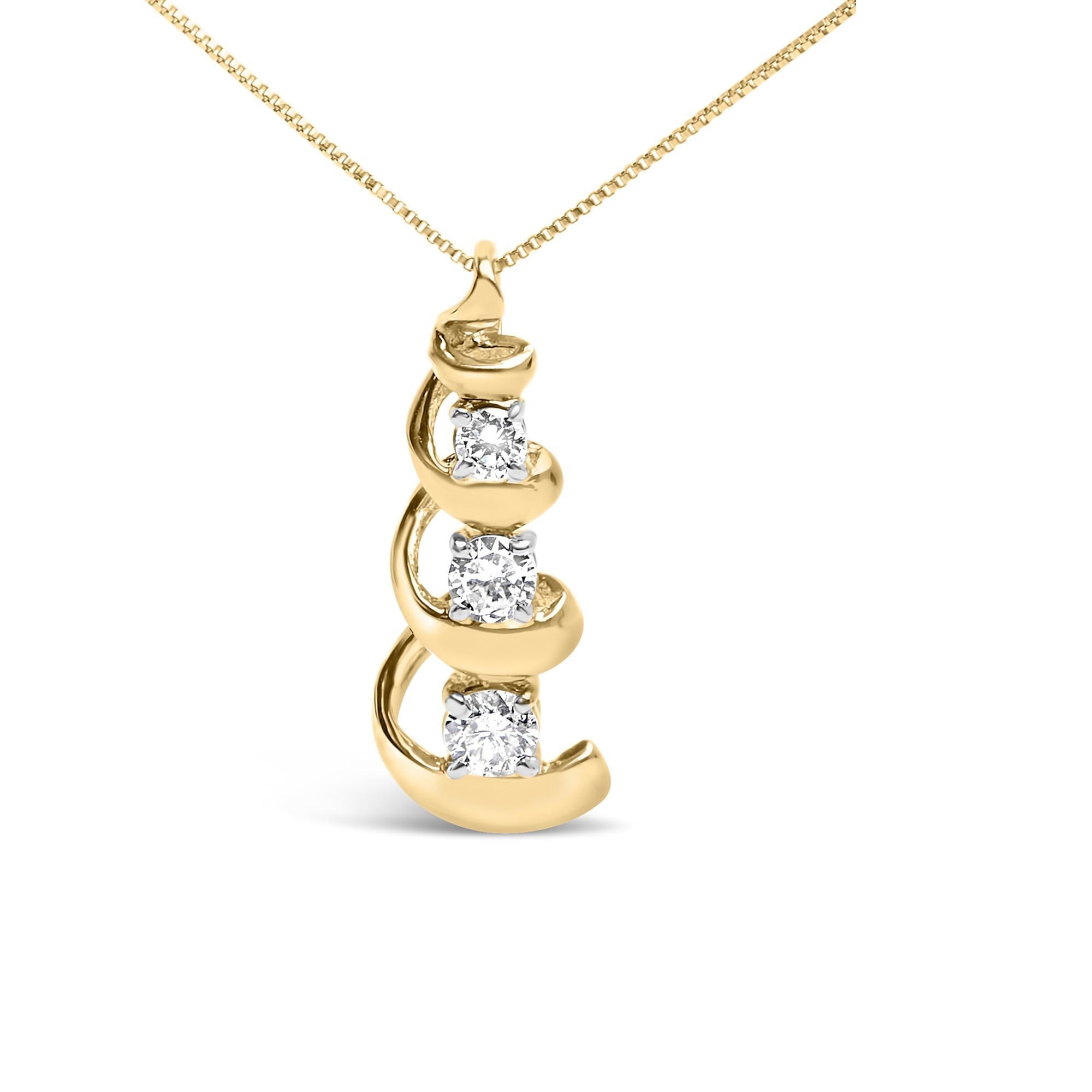 Collar con colgante de remolino y gota de 3 piedras con diamantes de 1/4 ct. p.t. en oro amarillo de 10K, foto 1