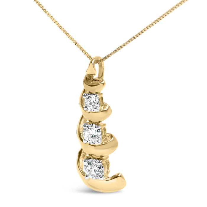 Collar con colgante de remolino y gota de 3 piedras con diamantes de 1/4 ct. p.t. en oro amarillo de 10K, foto 4