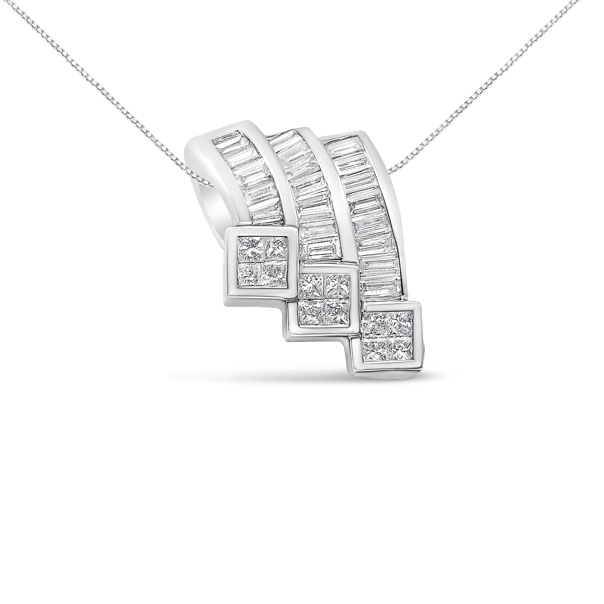 1 1/2 Ct. T.W. Invisible-Set Princess and Channel-Set Baguette-Cut Diamond Triple Curve Pendant Necklace in 14K White Gold, photo 1