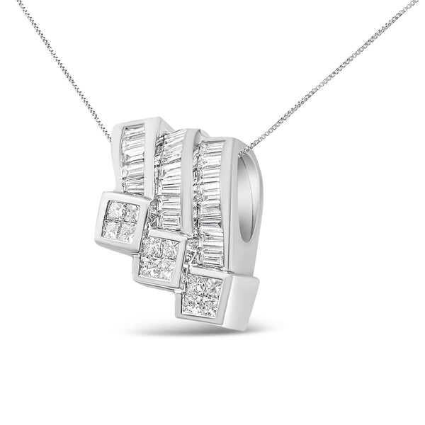 1 1/2 Ct. T.W. Invisible-Set Princess and Channel-Set Baguette-Cut Diamond Triple Curve Pendant Necklace in 14K White Gold, photo 2