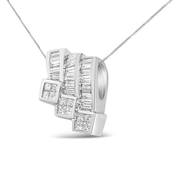 1 1/2 Ct. T.W. Invisible-Set Princess and Channel-Set Baguette-Cut Diamond Triple Curve Pendant Necklace in 14K White Gold, photo 2