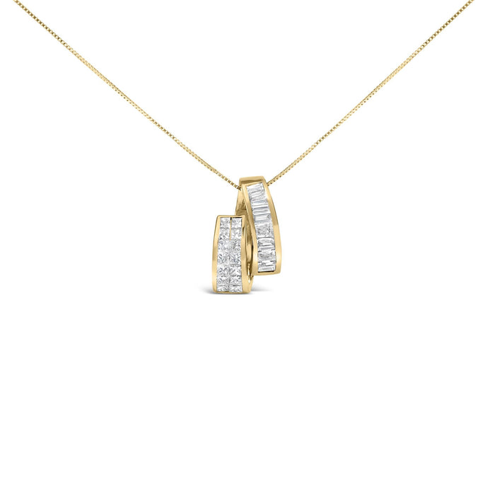 1 5/8 Ct. T.W. Princess and Baguette-Cut Diamond Pendant Necklace in 14K Yellow Gold, photo 1