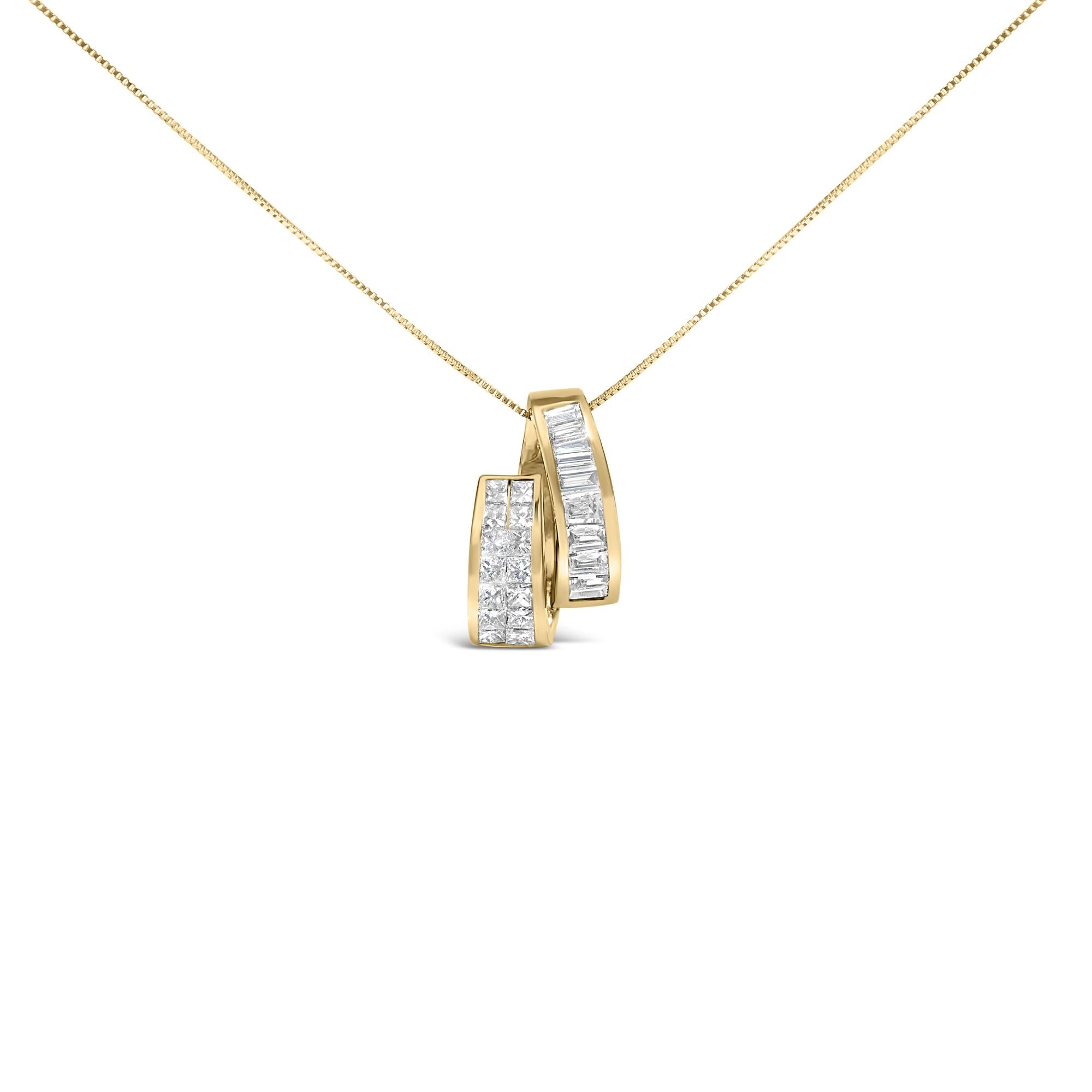 1 5/8 Ct. T.W. Princess and Baguette Diamond Duo Bar Pendant Necklace in 14K Yellow Gold, photo 1