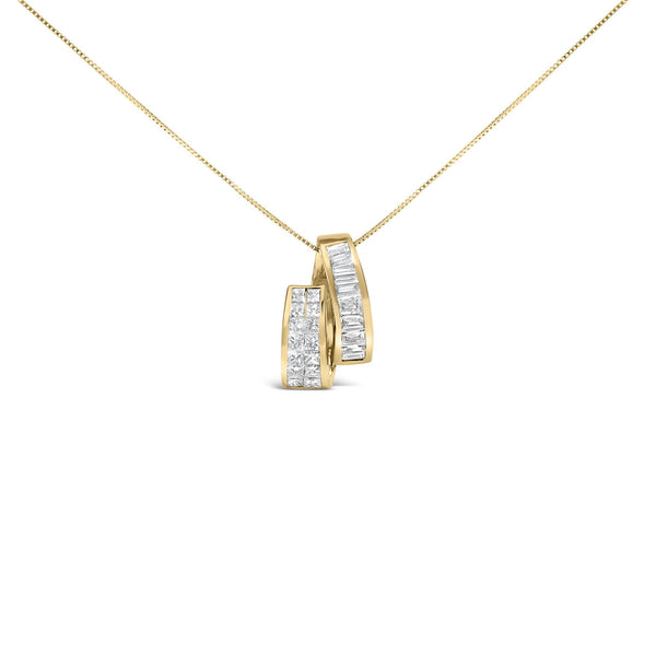 1 5/8 Ct. T.W. Princess and Baguette Diamond Duo Bar Pendant Necklace in 14K Yellow Gold, photo 1