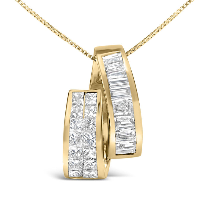 1 5/8 Ct. T.W. Princess and Baguette-Cut Diamond Pendant Necklace in 14K Yellow Gold, photo 2