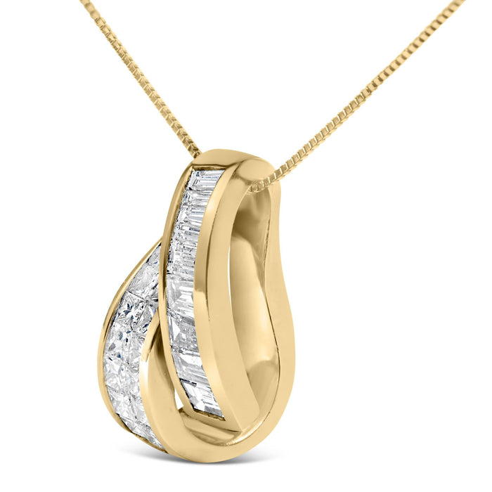 1 5/8 Ct. T.W. Princess and Baguette-Cut Diamond Pendant Necklace in 14K Yellow Gold, photo 4