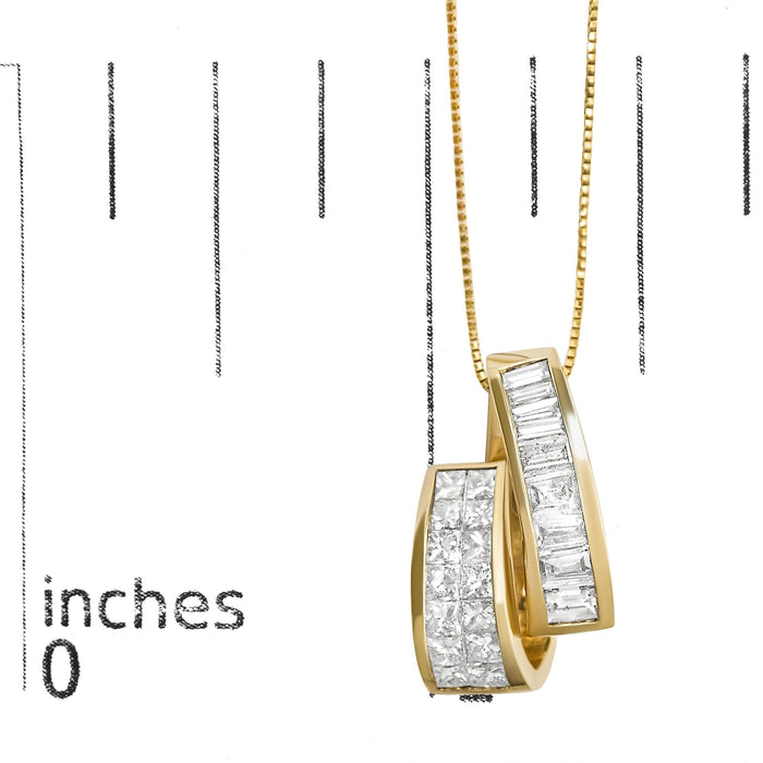 1 5/8 Ct. T.W. Princess and Baguette-Cut Diamond Pendant Necklace in 14K Yellow Gold, photo 5