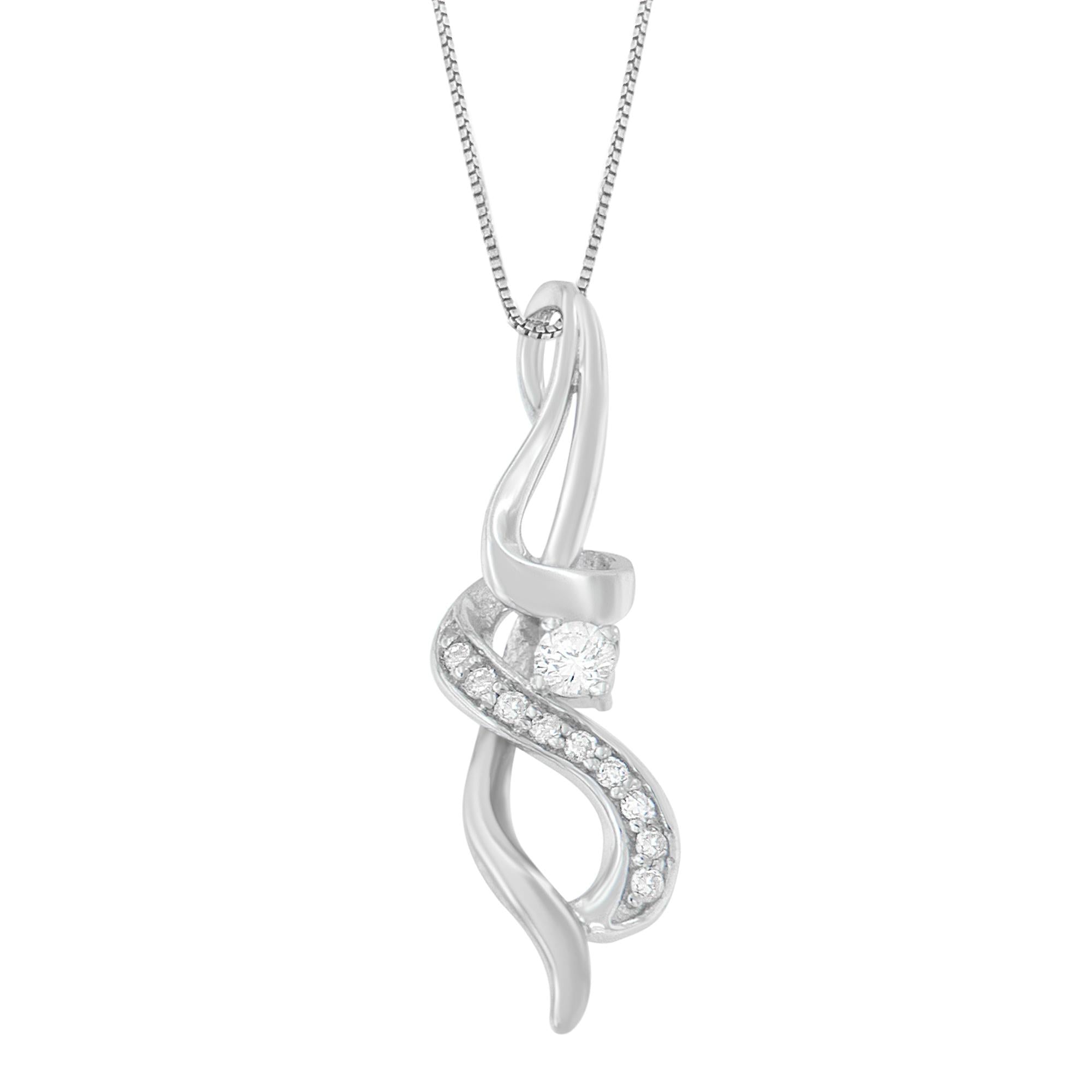 Collar con colgante de remolino Espira con diamantes talla redonda de 1/5 ct. p.t. en oro blanco de 10K, foto 1