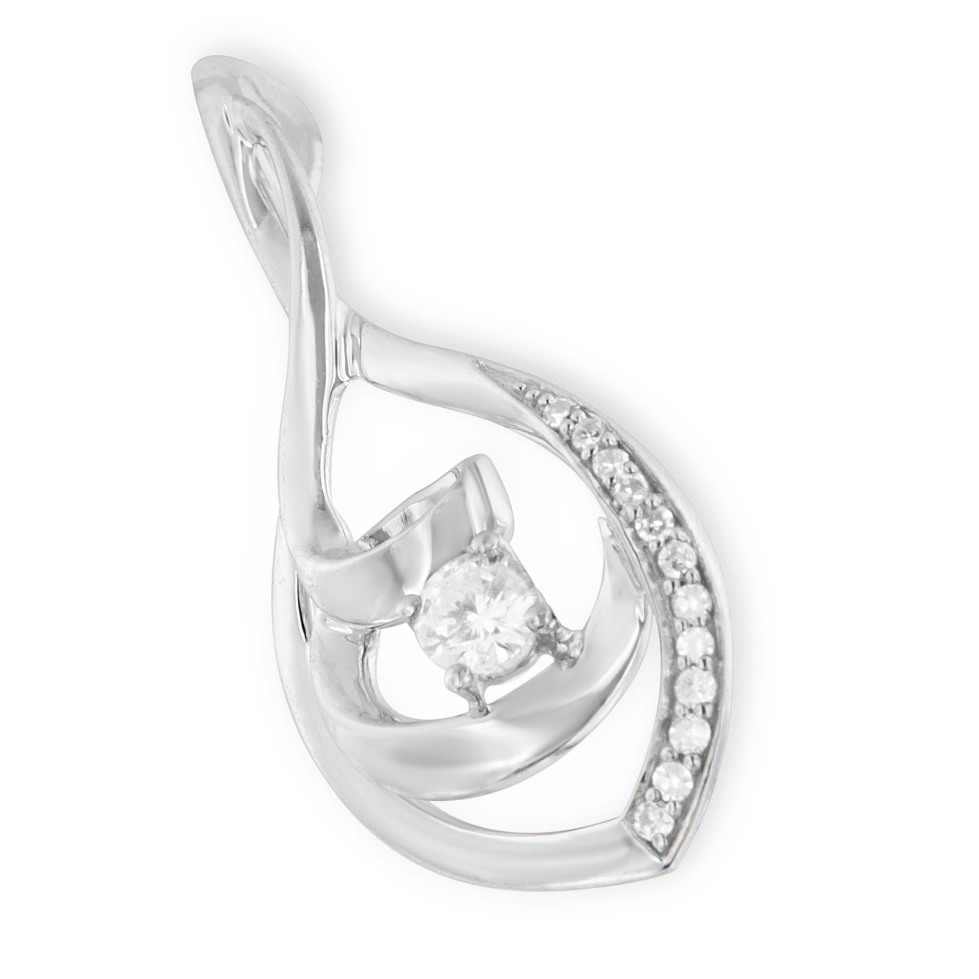 Collar con colgante de eslabón en espiral con diamantes talla brillante de 1/4 ct. p.t. en oro blanco de 10K, foto 1