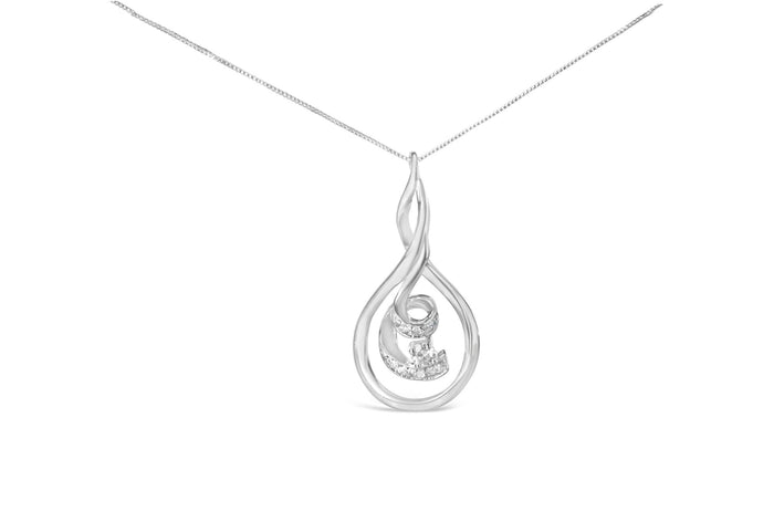 Collar con colgante de espiral en capas Espira con diamantes talla redonda de 1/8 ct. p.t. en oro blanco de 10K, foto 1