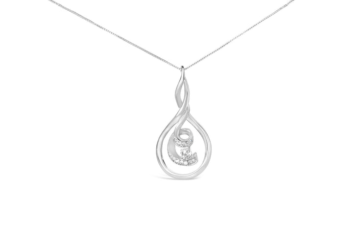 Collar con colgante de espiral en capas Espira con diamantes talla redonda de 1/8 ct. p.t. en oro blanco de 10K, foto 5